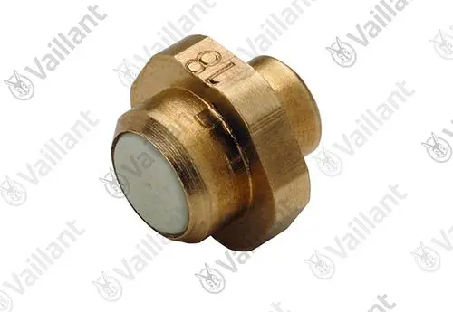 Vaillant Zündelement aus Messing mit einer runden, weißen Oberfläche und einem gewindef örmigen Anschluss.